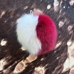Elegant Red and White Fur Pom Pom Keychain